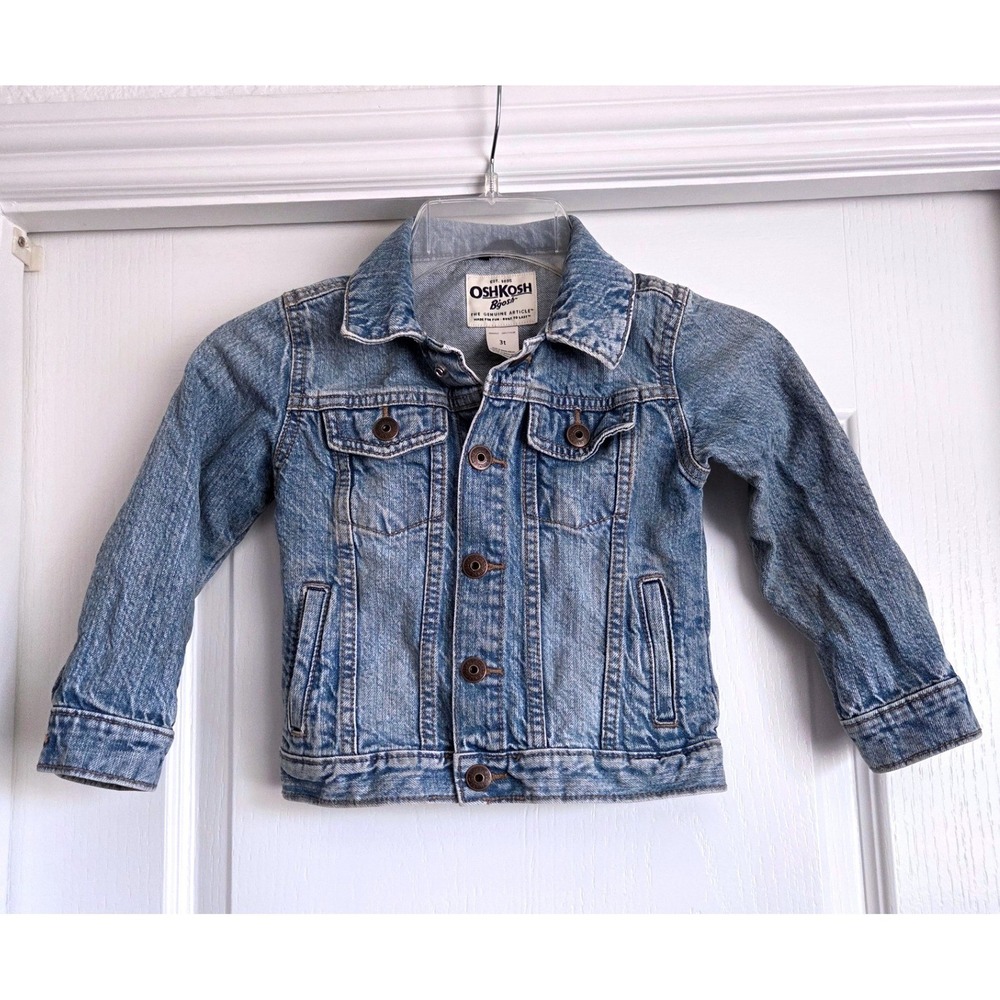 OshKosh B'gosh Toddler Boys Girls Blue Denim Trucker Jacket‎ Light Wash 3T 3A